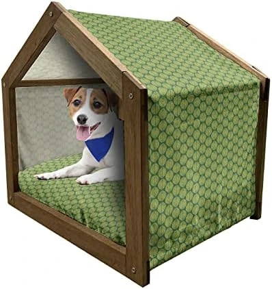 Lunarable Spring Wooden Dog House, Mediterranean Food Illustration Of Olives Branch And Leaves Foliage, Outdoor & Indoor Portable Dog Kennel With Pillow And Cover, X-Large, Yellow White And Black 11 Lunarable Spring Wooden Dog House, Mediterranean Food Illustration Of Olives Branch And Leaves Foliage, Outdoor & Indoor Portable Dog Kennel With Pillow And Cover, X-Large, Yellow White And Black - Image 11