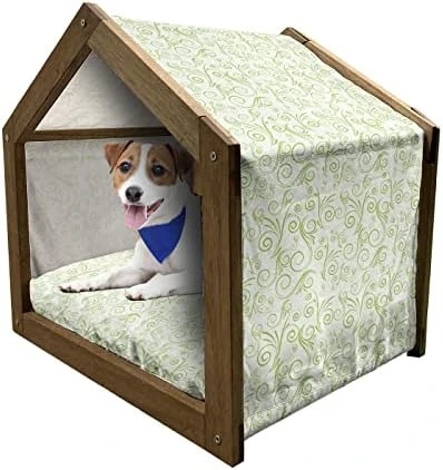 Lunarable Vegetables Wooden Dog House, Ornate Food Garlic Pepper Cauliflower Delicious Plants Image, Outdoor & Indoor Portable Dog Kennel With Pillow And Cover, X-Large, Lime Green Yellow 5 Lunarable Vegetables Wooden Dog House, Ornate Food Garlic Pepper Cauliflower Delicious Plants Image, Outdoor & Indoor Portable Dog Kennel With Pillow And Cover, X-Large, Lime Green Yellow - Image 5