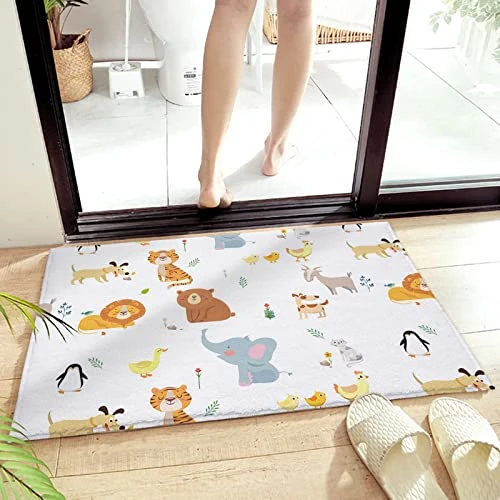 Cartoon Animal Zoo Decorative Doormat 18"x30", Non Slip Non Shedding Absorbent Indoor Area Rug, Washable Thick Plush Door Mat For Front Layered Kitchen Bathroom, Dog Tiger Lion Elephant Penguin Goat 1 Cartoon Animal Zoo Decorative Doormat 18"x30", Non Slip Non Shedding Absorbent Indoor Area Rug, Washable Thick Plush Door Mat For Front Layered Kitchen Bathroom, Dog Tiger Lion Elephant Penguin Goat