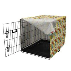 Lunarable Vegetables Dog Crate Cover, Ornate Food Garlic Pepper Cauliflower Delicious Plants Image, Easy To Use Pet Kennel Cover For Medium Large Dogs, 48 Inch, Lime Green Yellow