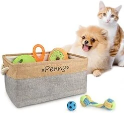 Xingfa Personalized Dog Toy Basket With Name,Paw Prints Pet Food Storage Container,Dog Toy Bin Storage,Dog Toy Box For Small Dogs,New Puppy Supplies (S 31X21X12cm) -Dog Supplies Store 51EdnKhpQ9L. AC 2