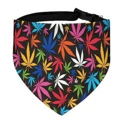 GENERIC Colorful Cannabiss Leaves On Black Dog Bandana,Dog Bandanas Triangle Bibs Scarf Accessories Minimal Head Cicumference