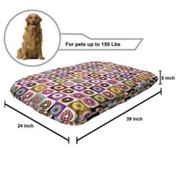 Ambesonne Dessert Pet Bed, Repeating Pop Art Illustration Of Donuts In Colorful Squares Food Themed Pattern, Chew Resistant Pad For Dogs And Cats Cushion With Removable Cover, 24" X 39", Multicolor -Dog Supplies Store 51FjvT4n06L