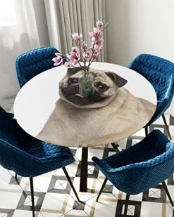 Savannan Round Tablecloth,Pug Puppy Cute Dog Pet Animal Elastic Edge Round Waterproof Fitted Table Cloth For Indoor Outdoor Dinning Fit Round Table Up To 55" - 60" -Dog Supplies Store 51FxDuMQiRL