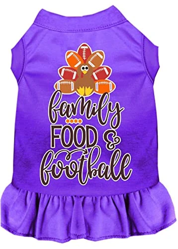 Family, Food, And Football Screen Print Dog Dress Purple Sm 1 Family, Food, And Football Screen Print Dog Dress Purple Sm