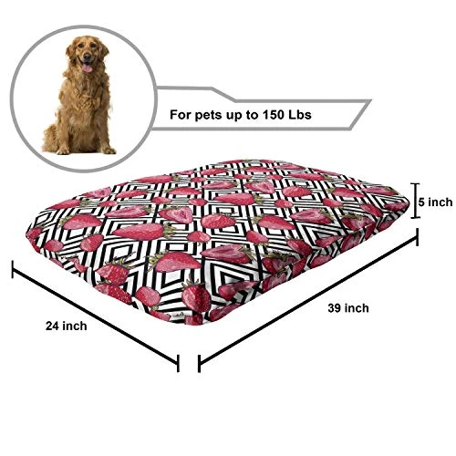 Ambesonne Fruits Pet Bed, Strawberries On Minimalist Chevron Striped Pattern With Juicy Food Feminine Image, Chew Resistant Pad For Dogs And Cats Cushion With Removable Cover, 24" X 39", Black White 3 Ambesonne Fruits Pet Bed, Strawberries On Minimalist Chevron Striped Pattern With Juicy Food Feminine Image, Chew Resistant Pad For Dogs And Cats Cushion With Removable Cover, 24" X 39", Black White - Image 3