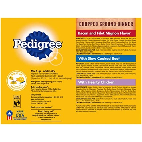 PEDIGREE CHOPPED GROUND DINNER Adult Soft Wet Dog Food 18-Count Variety Pack, 3.5 Oz Pouches 2 PEDIGREE CHOPPED GROUND DINNER Adult Soft Wet Dog Food 18-Count Variety Pack, 3.5 Oz Pouches - Image 2