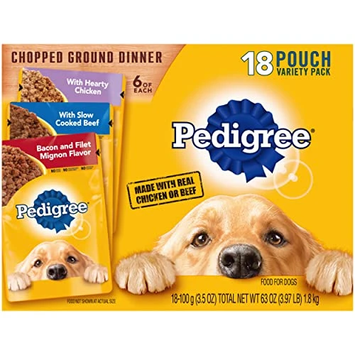 PEDIGREE CHOPPED GROUND DINNER Adult Soft Wet Dog Food 18-Count Variety Pack, 3.5 Oz Pouches 1 PEDIGREE CHOPPED GROUND DINNER Adult Soft Wet Dog Food 18-Count Variety Pack, 3.5 Oz Pouches