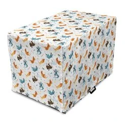 Ambesonne Dog Dog Crate Cover, Funny Dogs Flying With Food Bowl And Bones Pets Companion Illustration, Easy To Use Pet Kennel Cover For Small Dogs Puppies Kittens, 18 Inch, Slate Blue Ginger