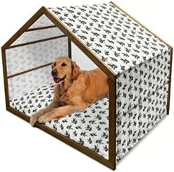 Lunarable Spring Wooden Dog House, Mediterranean Food Illustration Of Olives Branch And Leaves Foliage, Outdoor & Indoor Portable Dog Kennel With Pillow And Cover, X-Large, Yellow White And Black 27 Lunarable Spring Wooden Dog House, Mediterranean Food Illustration Of Olives Branch And Leaves Foliage, Outdoor & Indoor Portable Dog Kennel With Pillow And Cover, X-Large, Yellow White And Black -Dog Supplies Store 51HGXNErzHL. AC