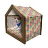 Lunarable Desert Wooden Pet House, Stacks Of Colorful Macaroons Cream Tone Backdrop Traditional French Food, Outdoor & Indoor Portable Dog Kennel With Pillow And Cover, Small, Multicolor