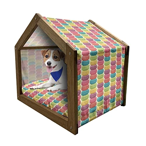 Lunarable Desert Wooden Pet House, Stacks Of Colorful Macaroons Cream Tone Backdrop Traditional French Food, Outdoor & Indoor Portable Dog Kennel With Pillow And Cover, Medium, Multicolor 1 Lunarable Desert Wooden Pet House, Stacks Of Colorful Macaroons Cream Tone Backdrop Traditional French Food, Outdoor & Indoor Portable Dog Kennel With Pillow And Cover, Medium, Multicolor