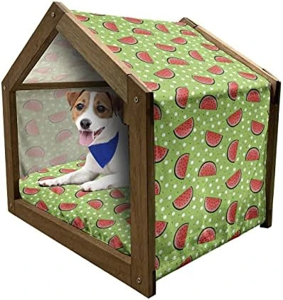 Lunarable Watermelon Wooden Dog House, Watermelon Slices With Agriculture Themed Organic Food Illustration, Outdoor & Indoor Portable Dog Kennel With Pillow And Cover, X-Large, Dark Coral Green 6 Lunarable Watermelon Wooden Dog House, Watermelon Slices With Agriculture Themed Organic Food Illustration, Outdoor & Indoor Portable Dog Kennel With Pillow And Cover, X-Large, Dark Coral Green - Image 6