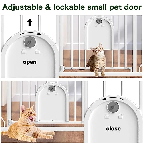 Baby Gate With Cat Door, 29.5"-48" Auto Close Durable Metal Dog Gate For Stairs, Doorways And House, Easy Walk Thru Safety Gate With Pet Door, Includes 4 Wall Cups And 2 Extension Pieces, 30in Tall 1 Baby Gate With Cat Door, 29.5"-48" Auto Close Durable Metal Dog Gate For Stairs, Doorways And House, Easy Walk Thru Safety Gate With Pet Door, Includes 4 Wall Cups And 2 Extension Pieces, 30in Tall