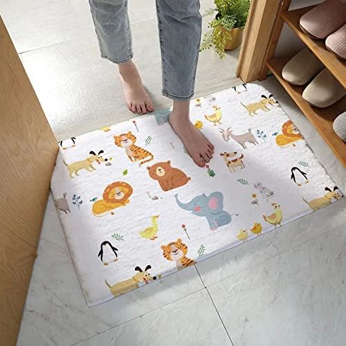 Cartoon Animal Zoo Decorative Doormat 18"x30", Non Slip Non Shedding Absorbent Indoor Area Rug, Washable Thick Plush Door Mat For Front Layered Kitchen Bathroom, Dog Tiger Lion Elephant Penguin Goat 2 Cartoon Animal Zoo Decorative Doormat 18"x30", Non Slip Non Shedding Absorbent Indoor Area Rug, Washable Thick Plush Door Mat For Front Layered Kitchen Bathroom, Dog Tiger Lion Elephant Penguin Goat - Image 2