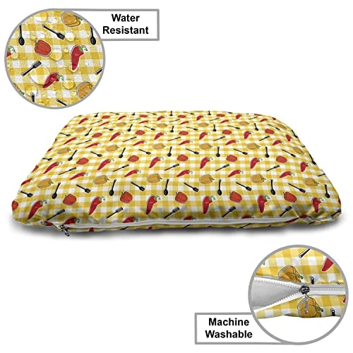 Lunarable Food Wooden Pet House, Checkered Squares Pattern Chili And Bell Peppers Plastic Spatula Spoon, Outdoor & Indoor Portable Dog Kennel With Pillow And Cover, Medium, Multicolor 4 Lunarable Food Wooden Pet House, Checkered Squares Pattern Chili And Bell Peppers Plastic Spatula Spoon, Outdoor & Indoor Portable Dog Kennel With Pillow And Cover, Medium, Multicolor - Image 4