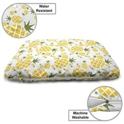 Ambesonne Green And Yellow Wooden Dog House, Rhombus Pineapple With Blooming Foliage Organic Food Design, Indoor & Outdoor Portable Dog Kennel With Pillow And Cover, X-Large, Fern Green And Yellow