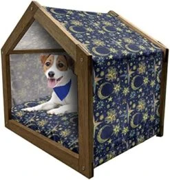 Lunarable Vintage Wooden Dog House, Olives Oil Bottles Organic Food And Plant Branches Hand Drawn Doodle, Outdoor & Indoor Portable Dog Kennel With Pillow And Cover, X-Large, Yellow Navy Blue Green -Dog Supplies Store 51J1rgB3QbL. AC