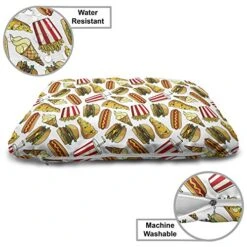 Ambesonne Food Pet Bed, Fun Fast Food Cartoon Hot Dog Hamburger Pizza Slice Ice Cream Cone Soda Cup, Chew Resistant Pad For Dogs And Cats Cushion With Removable Cover, 24" X 39", Multicolor -Dog Supplies Store 51JCwEIPE2L