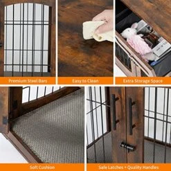 Dog Crate Furniture With Cushion,39" Large Wooden Dog Kennel Furniture With 2 Drawers,Left/Right Doors + Double Front Doors,for Medium Large Dogs,Dog Cage TV Stand Rustic Brown 39.4" L×23.6" W×40" H -Dog Supplies Store 51JN1nccQxL