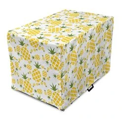 Ambesonne Green And Yellow Dog Crate Cover, Rhombus Pineapple With Blooming Foliage Organic Food Design, Easy To Use Pet Kennel Cover For Small Dogs Puppies Kittens, 22 Inch, Fern Green And Yellow