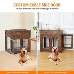 Dog Crate Furniture With Cushion,39" Large Wooden Dog Kennel Furniture With 2 Drawers,Left/Right Doors + Double Front Doors,for Medium Large Dogs,Dog Cage TV Stand Rustic Brown 39.4" L×23.6" W×40" H -Dog Supplies Store 51Kq0QeXN0L