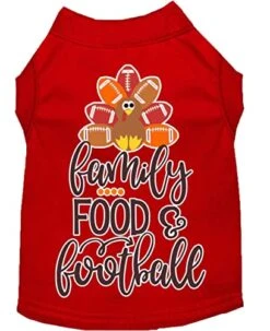 Family, Food, And Football Screen Print Dog Shirt Red XXL