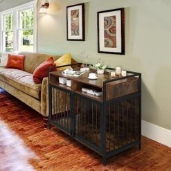 GENERIC 38.6 "Furniture Dog Cage, Metal Heavy Duty Super Sturdy Dog Cage, Dog Crate For Small/Medium Dogs, Double Door And Double Lock, With Storage And Anti-chew Features, Pet Crate Furniture, Rustic Brown -Dog Supplies Store 51L4OXcwp8L 1