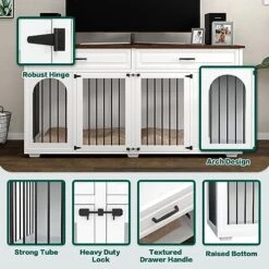 74.8" XXL Large Double Dog Crate Furniture For Large Breed,Wooden Heavy Duty Dog Crates Kennel Cage Furniture Style TV Stand For 2 Dogs With Divider Drawers And Locks,White 11 74.8" XXL Large Double Dog Crate Furniture For Large Breed,Wooden Heavy Duty Dog Crates Kennel Cage Furniture Style TV Stand For 2 Dogs With Divider Drawers And Locks,White -Dog Supplies Store 51LDJP5Ql6L