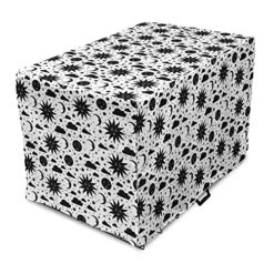 Lunarable Sky Dog Crate Cover, Monochromatic Design Pattern With Sun Moon Clouds And Stars With Face, Easy To Use Pet Kennel Cover For Small Dogs Puppies Kittens, 36 Inch, Charcoal Grey And White