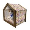 Lunarable Fruit Wooden Pet House, Lemons Blueberries Kiwis And Strawberries Healthy Seasonal Food Options Pattern, Outdoor & Indoor Portable Dog Kennel With Pillow And Cover, Large, Multicolor