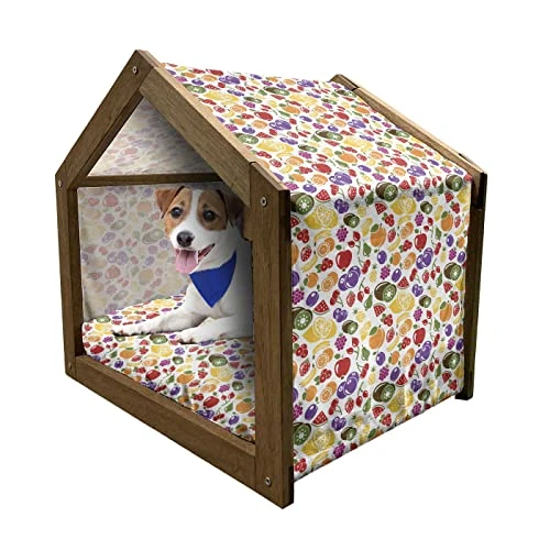 Lunarable Fruit Wooden Pet House, Lemons Blueberries Kiwis And Strawberries Healthy Seasonal Food Options Pattern, Outdoor & Indoor Portable Dog Kennel With Pillow And Cover, Large, Multicolor 1 Lunarable Fruit Wooden Pet House, Lemons Blueberries Kiwis And Strawberries Healthy Seasonal Food Options Pattern, Outdoor & Indoor Portable Dog Kennel With Pillow And Cover, Large, Multicolor