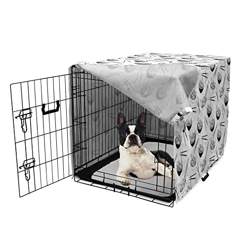 Lunarable Food Dog Crate Cover, Monochrome Traditional Cuisine Noodle Dish In Bowl With Chopsticks, Easy To Use Pet Kennel Cover For Small Dogs Puppies Kittens, 22 Inch, Charcoal Grey And White 4 Lunarable Food Dog Crate Cover, Monochrome Traditional Cuisine Noodle Dish In Bowl With Chopsticks, Easy To Use Pet Kennel Cover For Small Dogs Puppies Kittens, 22 Inch, Charcoal Grey And White - Image 4