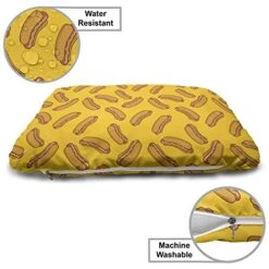 Ambesonne Hot Dog Pet Bed, Simplistic Tasty Food Doodle Pattern Frankfurter Bread, Chew Resistant Pad For Dogs And Cats Cushion With Removable Cover, 24" X 39", Orange Apricot -Dog Supplies Store 51N34US46eL