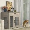 Dog Crate Furniture, Wooden Dog Cages House Pet Kennels With Double Doors And Drawer Indoor End Table Furniture For Medium Large Dog, 30" Grey