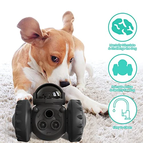 Dog Puzzle Toys, Interactive Treat Toy Food Dispenser, JOSMAX Robot Wheel Slow Feeder Toys For Smart Dogs To Keep Them Busy, Enrichment Toys For IQ Training Mind Improvement - Black 4 Dog Puzzle Toys, Interactive Treat Toy Food Dispenser, JOSMAX Robot Wheel Slow Feeder Toys For Smart Dogs To Keep Them Busy, Enrichment Toys For IQ Training Mind Improvement - Black - Image 4