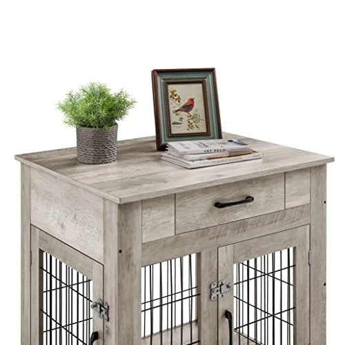 Dog Crate Furniture, Wooden Dog Cages House Pet Kennels With Double Doors And Drawer Indoor End Table Furniture For Medium Large Dog, 30" Grey 6 Dog Crate Furniture, Wooden Dog Cages House Pet Kennels With Double Doors And Drawer Indoor End Table Furniture For Medium Large Dog, 30" Grey - Image 6