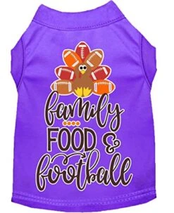 Family, Food, And Football Screen Print Dog Shirt Purple XXXL