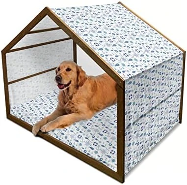 Lunarable Oktoberfest Wooden Dog House, Salty Pretzels On Diamond Pattern Deutschland Country Snacks Food, Outdoor & Indoor Portable Dog Kennel With Pillow And Cover, X-Large, Sky Blue Ivory Redwood 5 Lunarable Oktoberfest Wooden Dog House, Salty Pretzels On Diamond Pattern Deutschland Country Snacks Food, Outdoor & Indoor Portable Dog Kennel With Pillow And Cover, X-Large, Sky Blue Ivory Redwood - Image 5