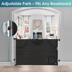 Retractable Baby Gates Retractable Dog Gate With Cat Door Walk Through 55" Wide Baby Gates For Dogs Indoor Baby Gate With Door Outdoor Pet Gate For Cats Cat Gate For Doorway Dog Gate For Stairs, Black -Dog Supplies Store 51P5axhOqFL