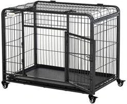 PawHut Folding Design Heavy Duty Metal Dog Cage Crate & Kennel With Removable Tray And Cover, & 4 Locking Wheels, Indoor/Outdoor 43" -Dog Supplies Store 51PBiuoisdL. AC