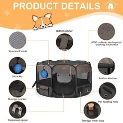 Ebyte Portable Foldable Pet Playpen/Dog Playpen For Small Dogs/Dog Enclosure/Cat Play Pen For Indoors Or Outdoor/Kennel/Tent/Free Travel Bowl+Carrying Case/with Removable Shade Cover (Brown) -Dog Supplies Store 51PUquIrjRL