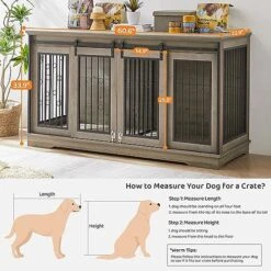 IchbinGo Large Dog Crate Furniture With Sliding Barn Door, 60.6" Wooden Dog Kennel Indoor Dog Crate With Divider, TV Stand XXL Dog Crate For Large Dog Or 2 Medium Dogs -Dog Supplies Store 51PqnmtXDUL