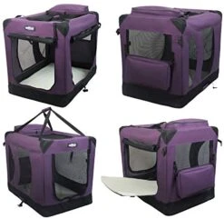 EliteField 3-Door Folding Soft Dog Crate (2 Year Warranty), Indoor & Outdoor Pet Home, Multiple Sizes And Colors Available (42" L X 28" W X 32" H, Purple) -Dog Supplies Store 51QDdf85A0L