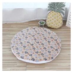 UNOVAP Soft Pet Dog Mat Cotton Paws Footprints Washable Round Pet Blanket Double-Sided Warm Sleeping Bed (Color : Coffee, Size : Diameter 50cm)