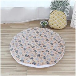 UNOVAP Soft Pet Dog Mat Cotton Paws Footprints Washable Round Pet Blanket Double-Sided Warm Sleeping Bed (Color : Coffee, Size : Diameter 50cm) -Dog Supplies Store 51QPtz9ar3L. AC 1
