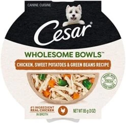 CESAR WHOLESOME BOWLS Adult Soft Wet Dog Food Toppers Chicken, Carrots, Barley & Green Beans Recipe, (10) 3 Oz. Bowls -Dog Supplies Store 51QR7BLTWL. AC