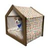 Lunarable Pepper Wooden Pet House, Vegetarian Food And Vegetables Pattern Exotic Hot Ingredients Mexican Cusine Element, Outdoor & Indoor Portable Dog Kennel With Pillow And Cover, Small, Multicolor