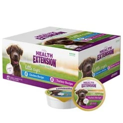 Health Extension Wet Dog Food, Grain-Free, Natural Food Cups For Puppies With Added Vitamins, Include 6 Chicken Recipe Cups & 6 Turkey Recipe Cups, Each Cup Weight (3.5 Oz / 99.2 G)