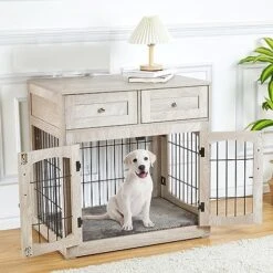 Dog Crate Furniture With Cushion,39" Large Wooden Dog Kennel Furniture With 2 Drawers,Left/Right Doors + Double Front Doors,for Medium Large Dogs,Dog Cage TV Stand Rustic Brown 39.4" L×23.6" W×40" H -Dog Supplies Store 51QgwPWEXlL. AC